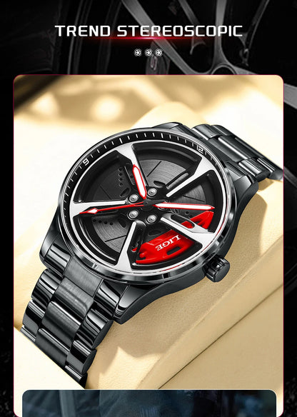 LIGE New Sports 3d Xiaomi Car Wheel Watch Fashionable Rotating Dial Stainless Steel Strap Waterproof Quartz Watches reloj hombre