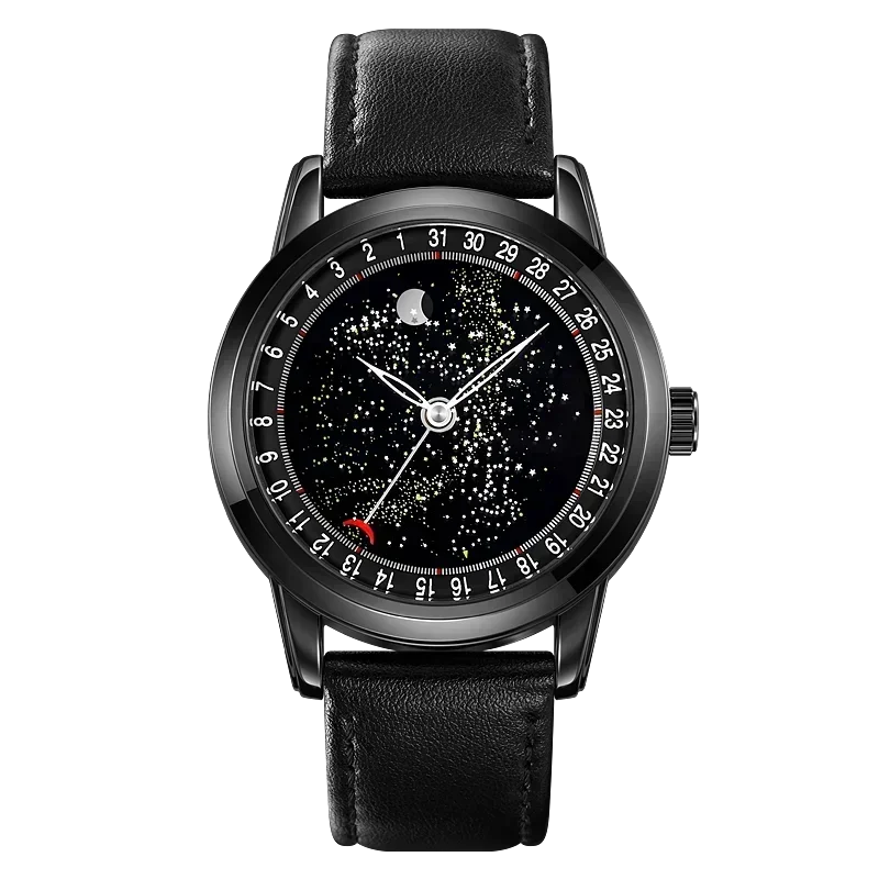 SKMEI 2116 Men’s Casual Wristwatch – Genuine Leather Strap, Date Display & Starry Sky Moon Phase