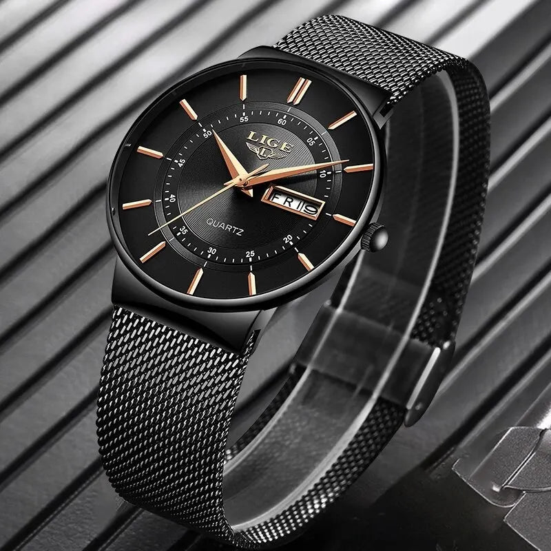 LIGE 2024 Ultra Thin Quartz Watch – Sleek, modern, and designed for men who appreciate minimalist elegance with sporty performance.
