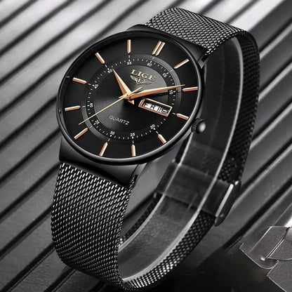 LIGE 2024 Ultra Thin Quartz Watch – Sleek, modern, and designed for men who appreciate minimalist elegance with sporty performance.
