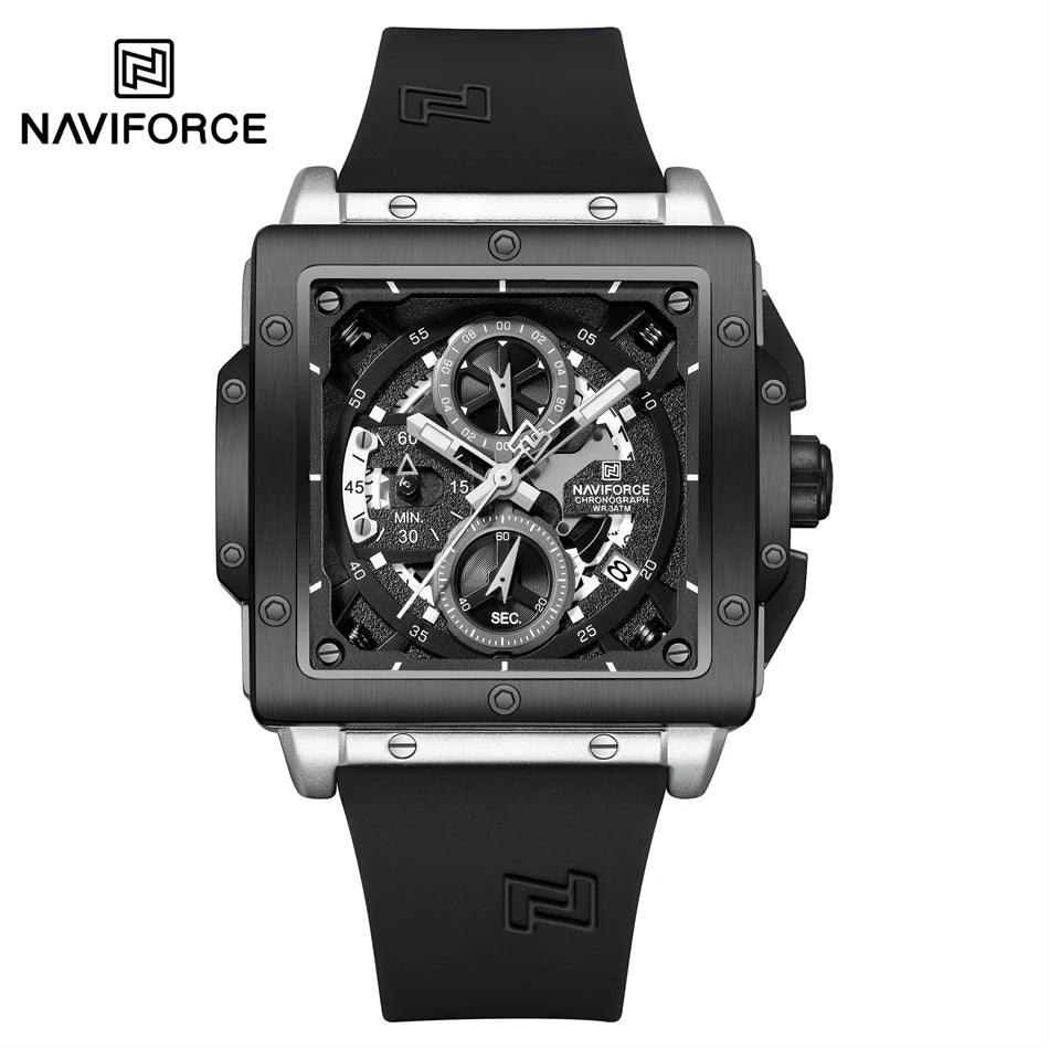 NAVIFORCE Watches for men Sports Unique Square Quartz Date Display Watch Multifunction Chronograph Waterproof Luxury WristWatch