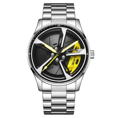 LIGE New Sports 3d Xiaomi Car Wheel Watch Fashionable Rotating Dial Stainless Steel Strap Waterproof Quartz Watches reloj hombre