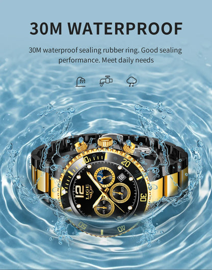 LIGE Men’s Luxury Military Quartz Watch – Full Steel Waterproof Chronograph