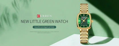 CURREN 9093 Women's Fashion Quartz Watch – Elegant Square Gold Dial with Stainless Steel Strap, Waterproof