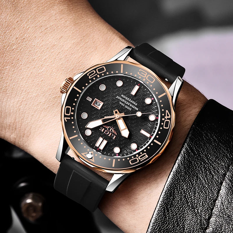 2025 LIGE Men's Business Luxury Dive Watch – Waterproof Chronograph with Date | Stainless Steel Sport Wristwatch + Box