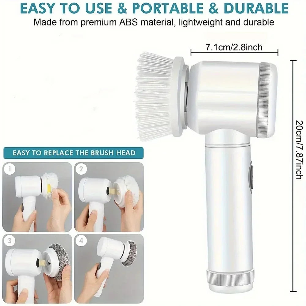 Electric Spin Scrubber with 5 Brush Heads – Bathroom & Home Cleaning Tool