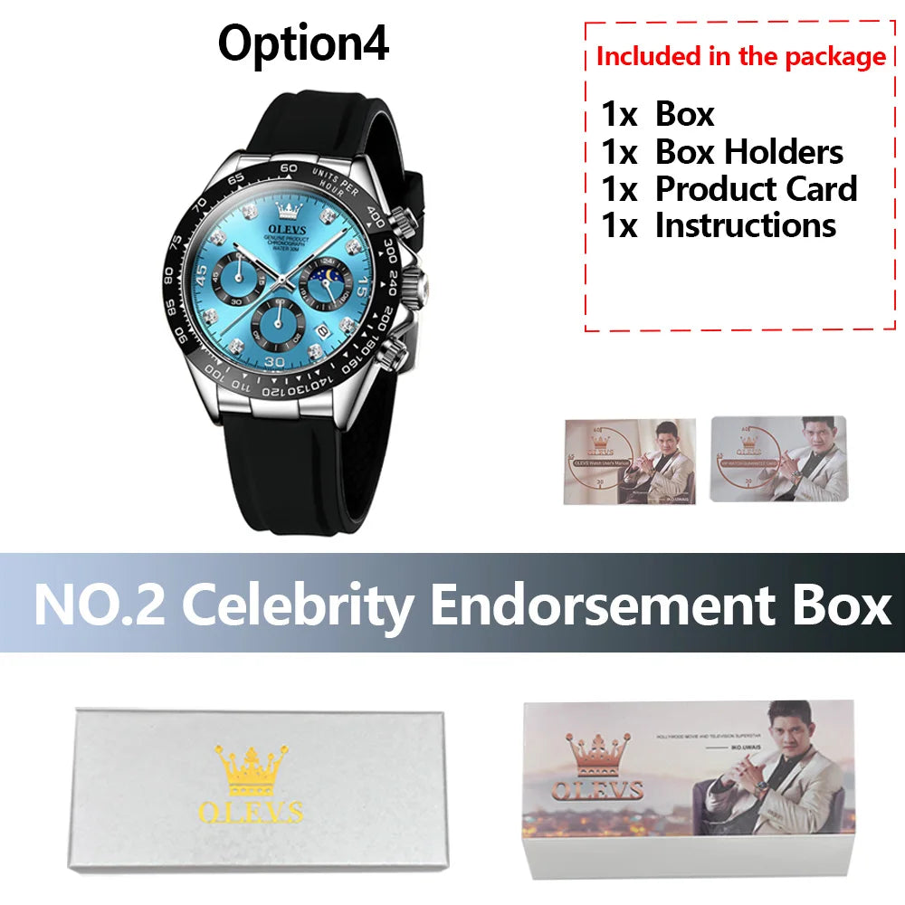 OLEVS Luxury Men's Watches Waterproof Original Quartz Man Watch Moon Phase Watch for Men Chronograph Wrist Watch Luminous Clock