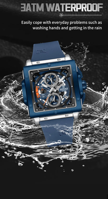 NAVIFORCE Watches for men Sports Unique Square Quartz Date Display Watch Multifunction Chronograph Waterproof Luxury WristWatch