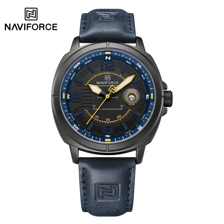 NAVIFORCE Brand Men Quartz Watch High Quality PU Band Calendar Male Wristwatch Auto Date Display Waterproof Clocks Reloj Hombre