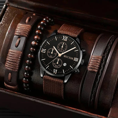 Luxorive Pro Quartet – Men’s 4‑Piece Quartz Watch & Bracelet Set (Business • Fashion • Casual)