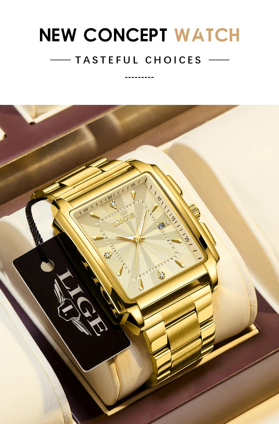 LIGE Men’s Luxury Square Sport Watch – Waterproof Business Military Quartz Chronograph