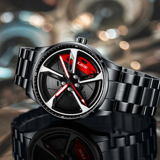 LIGE New Sports 3d Xiaomi Car Wheel Watch Fashionable Rotating Dial Stainless Steel Strap Waterproof Quartz Watches reloj hombre