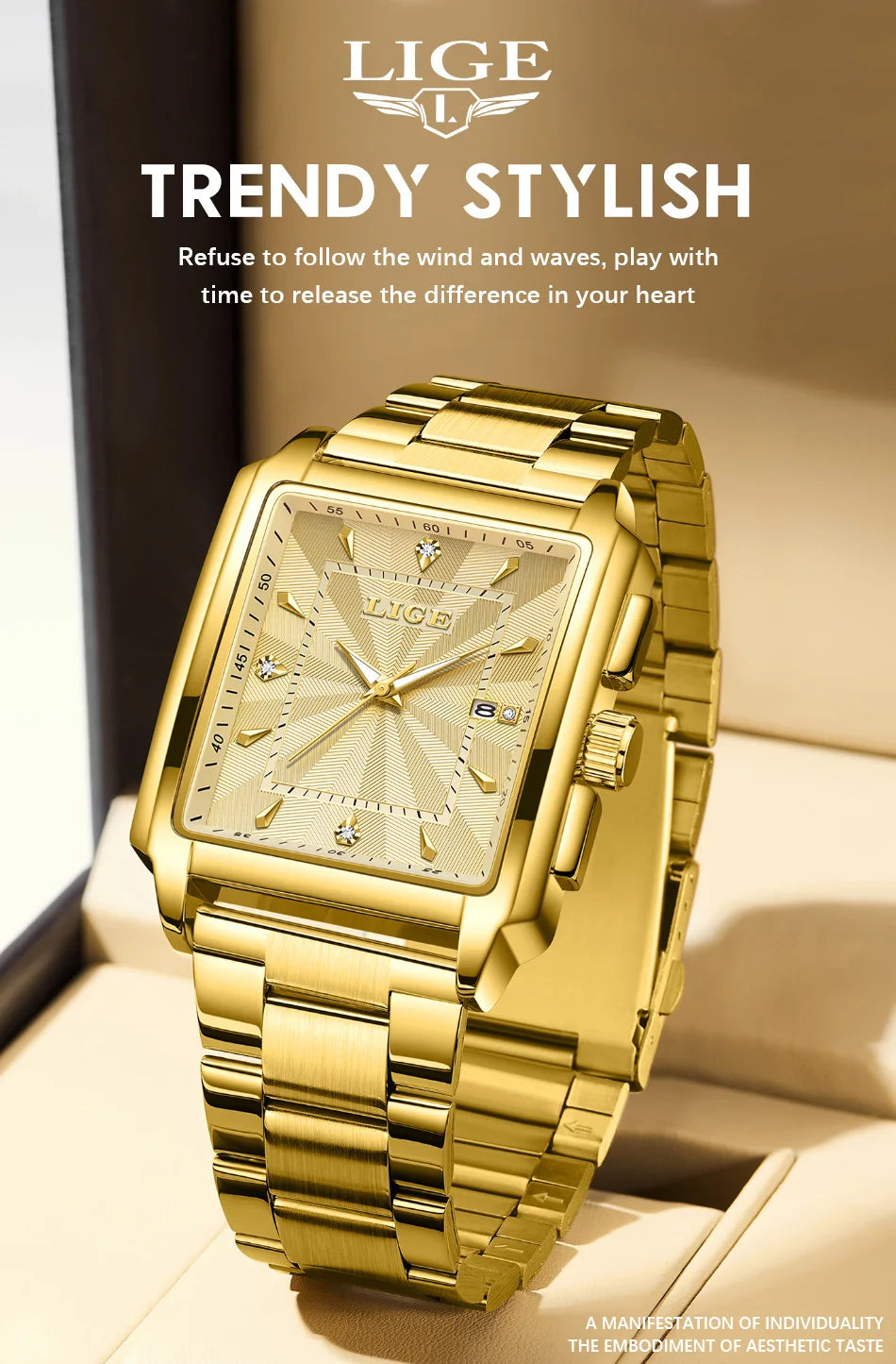 LIGE Men’s Luxury Square Sport Watch – Waterproof Business Military Quartz Chronograph