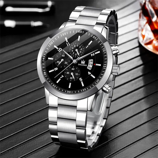 Luxorive ChronoLux Set – Men’s Stainless Steel Quartz Watch & Bracelet Combo