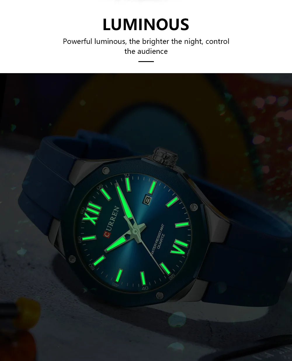 CURREN 8465 Men’s Fashion Quartz Watch – Waterproof Casual Timepiece with Calendar & Luminous Silicone Strap