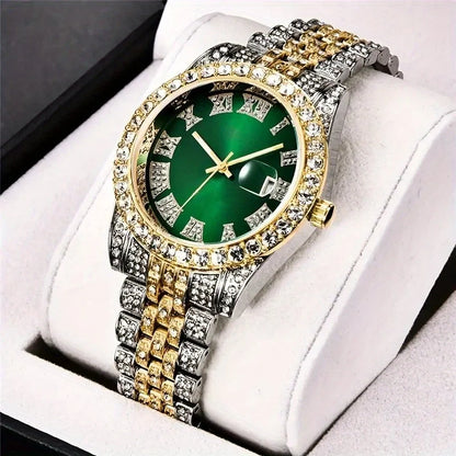 Luxorive IceFlex Retro – Bling Rhinestone Quartz Watch for Men