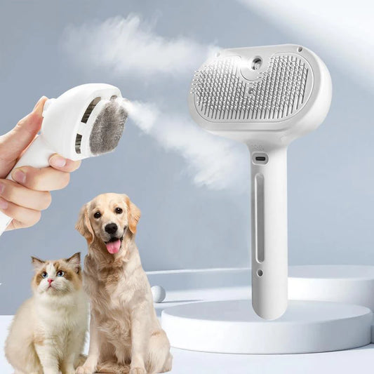 USB Rechargeable Dog & Cat Steam Comb – Soft Teeth Massage & Hair Removal Brush