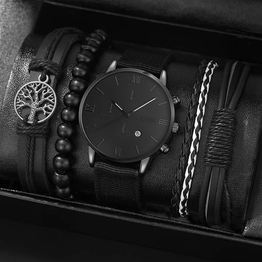 Luxorive Pro Quartet – Men’s 4‑Piece Quartz Watch & Bracelet Set (Business • Fashion • Casual)