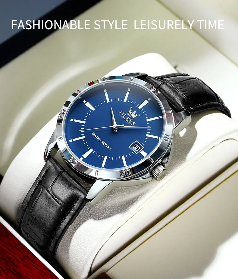 OLEVS Watch Men Fashion Leather Strap Waterproof Quartz Watch for Men Simplicity Calendar Men's Dress Wristwatches Exculsive New