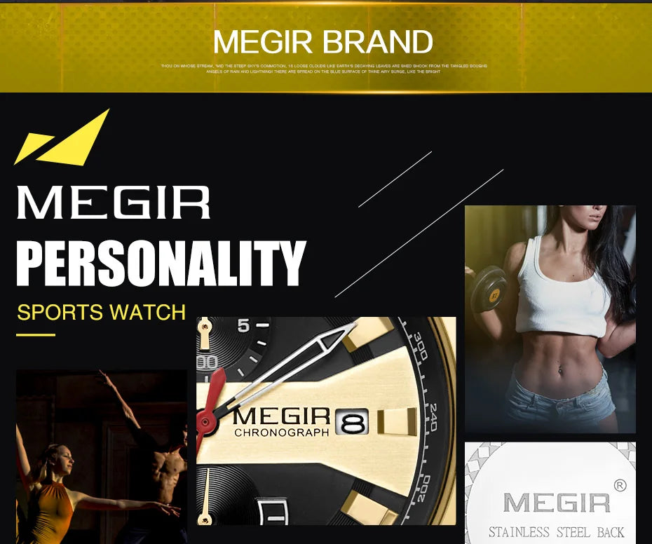 MEGIR Chronograph Luxury Brand Men Sports Watches Silicone Strap Quartz Casual Wristwatch Waterproof Calendar Reloj Hombre 2086