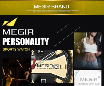 MEGIR Chronograph Luxury Brand Men Sports Watches Silicone Strap Quartz Casual Wristwatch Waterproof Calendar Reloj Hombre 2086