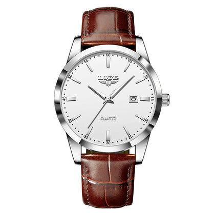 LIGE Men’s Brown Leather Military Sports Quartz Watch – Casual Waterproof Chronograph