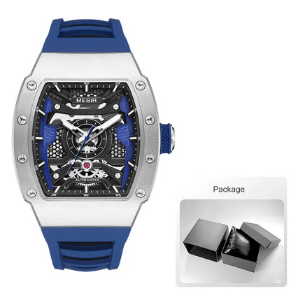 MEGIR Men's Automatic Mechanical Watch with Stainless Steel Case Sillicone Strap Fashion Waterproof Luminous Wristwatch 8604