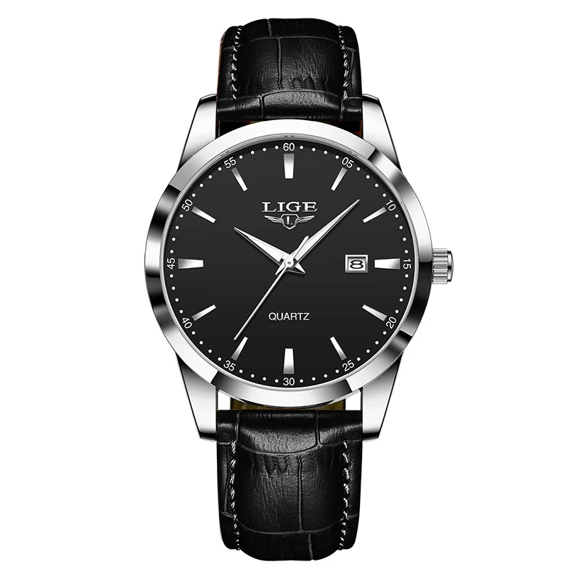 LIGE Men’s Brown Leather Military Sports Quartz Watch – Casual Waterproof Chronograph
