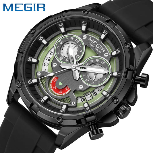 MEGIR Chronograph Men's Watches Top Brand Luxury Original Waterproof Silicone Date Watch for Men Fashion Sport Quartz Wristwatch