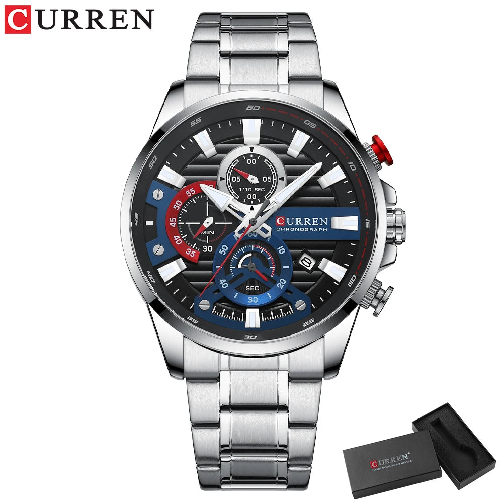 CURREN Men’s Sports Casual Quartz Watch – Stainless Steel Chronograph with Auto Date