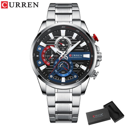 CURREN Men’s Sports Casual Quartz Watch – Stainless Steel Chronograph with Auto Date