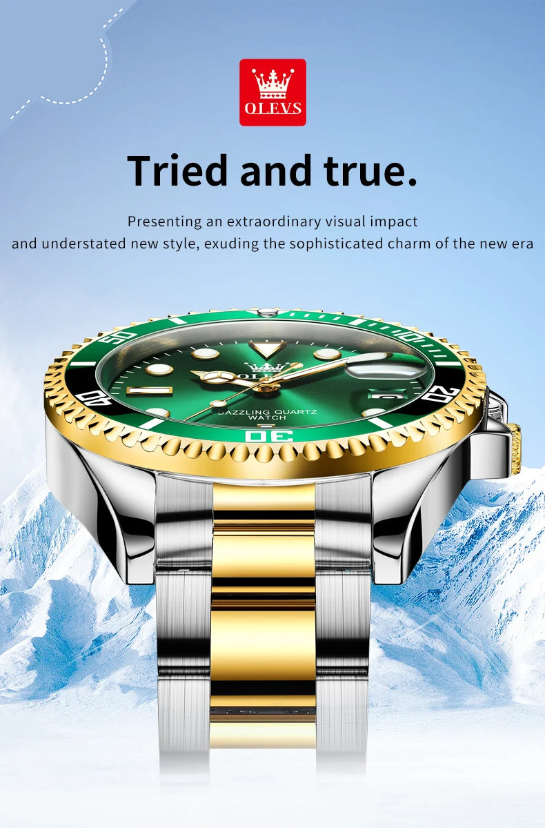OLEVS 5885 Man Watch Original Brand Waterproof Quartz Watch Stainless Steel Strap Automatic Date Mens Gifts Watches For Man