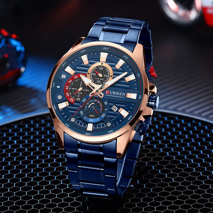 CURREN Men’s Sports Casual Quartz Watch – Stainless Steel Chronograph with Auto Date