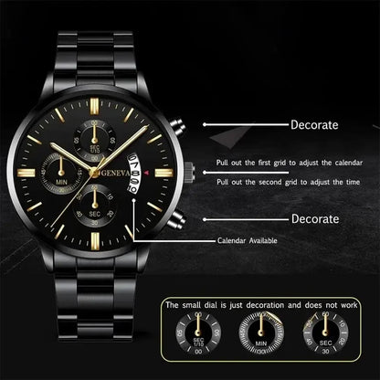 Luxorive SteelLux Business Edition ⌚ – Men's Stainless Steel Quartz Watch with Calendar