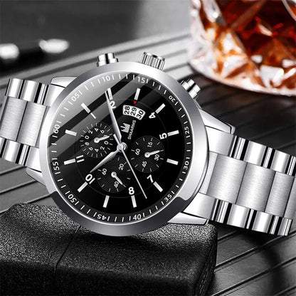 Luxorive ChronoLux Set – Men’s Stainless Steel Quartz Watch & Bracelet Combo