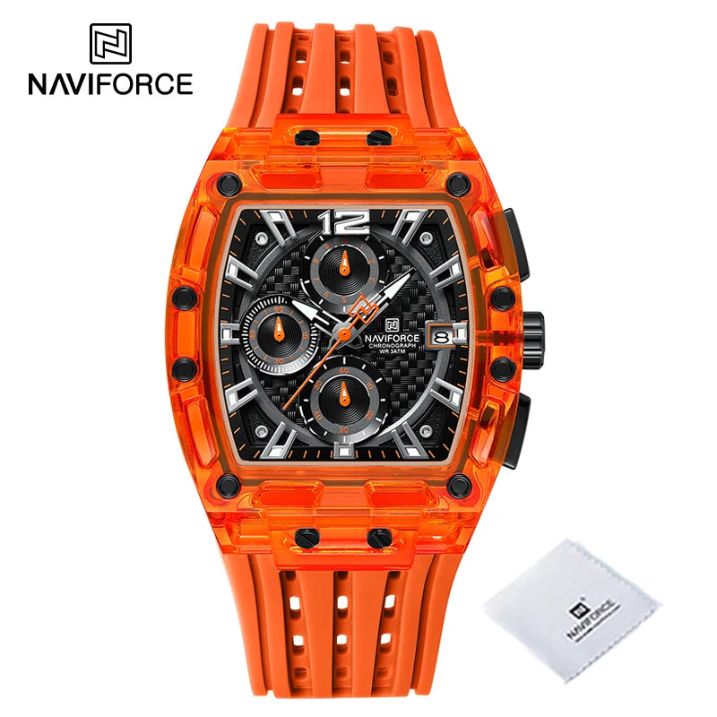NAVIFORCE Men's Quartz Multifunction Watches Fashion Sports Chronograph 5ATM Waterproof Silicone Band Casual Man Wrist Watch