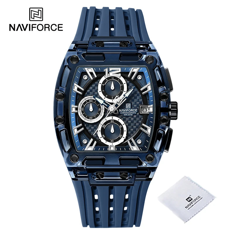 NAVIFORCE Men's Quartz Multifunction Watches Fashion Sports Chronograph 5ATM Waterproof Silicone Band Casual Man Wrist Watch