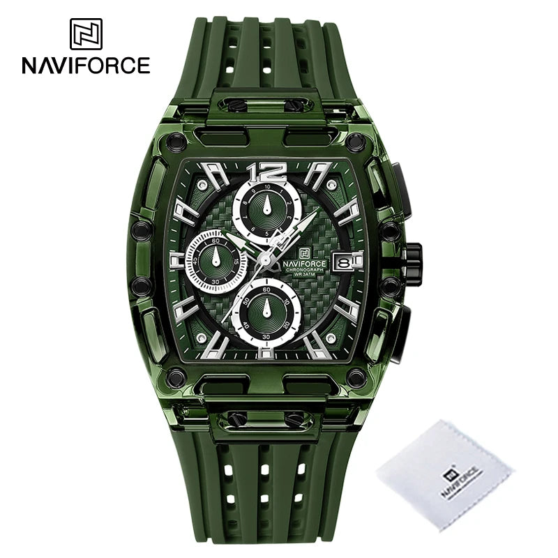 NAVIFORCE Men's Quartz Multifunction Watches Fashion Sports Chronograph 5ATM Waterproof Silicone Band Casual Man Wrist Watch