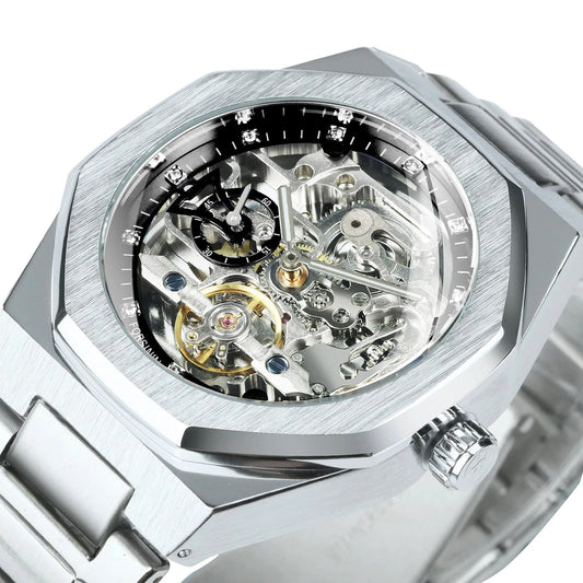 Luxorive Spectra Tourbillon – Automatic Skeleton Watch with Diamond Dial Watchify SILVER-BLACK 