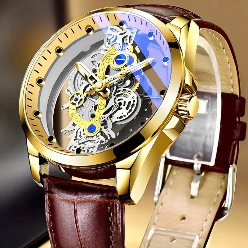 Luxorive SpectraCore – Luxury Skeleton Quartz Watch for Men