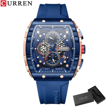 CURREN Square Business Sport Watch – Large Dial Quartz Wristwatch with Silicone Band & Luminous Hands