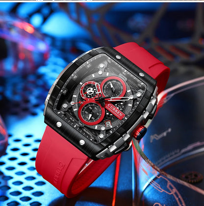 CURREN Square Business Sport Watch – Large Dial Quartz Wristwatch with Silicone Band & Luminous Hands