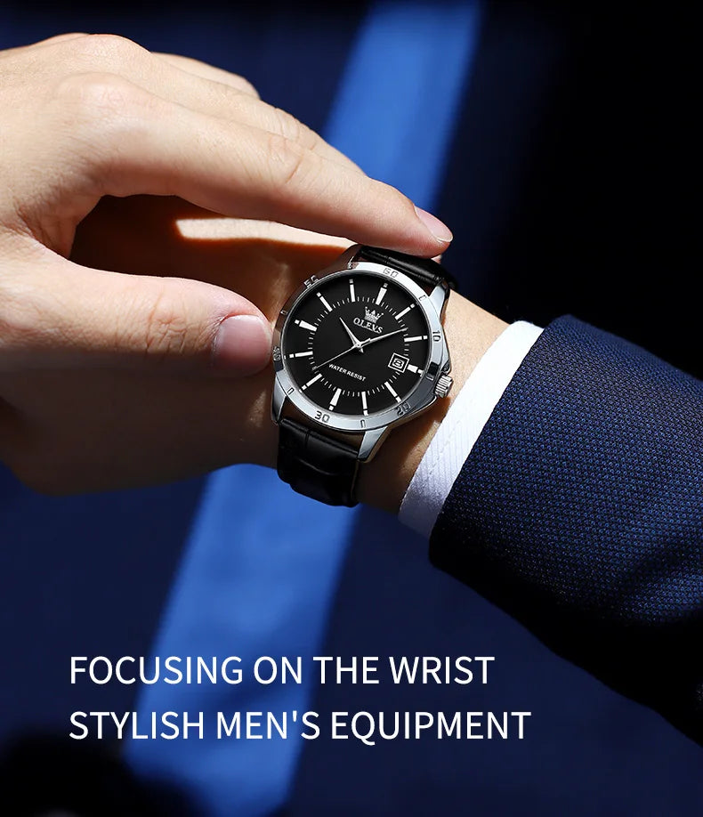 OLEVS Watch Men Fashion Leather Strap Waterproof Quartz Watch for Men Simplicity Calendar Men's Dress Wristwatches Exculsive New