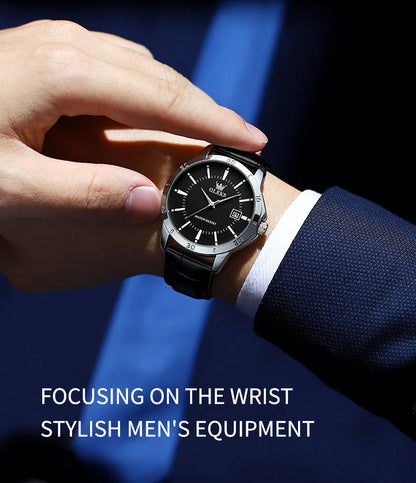 OLEVS Watch Men Fashion Leather Strap Waterproof Quartz Watch for Men Simplicity Calendar Men's Dress Wristwatches Exculsive New