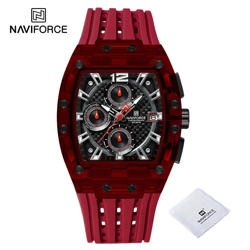 NAVIFORCE Men's Quartz Multifunction Watches Fashion Sports Chronograph 5ATM Waterproof Silicone Band Casual Man Wrist Watch