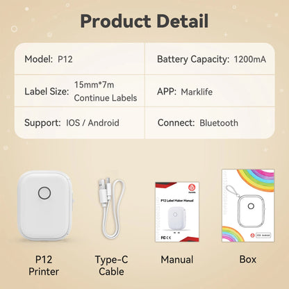 P12 Mini Thermal Label Printer – Portable Sticker Maker