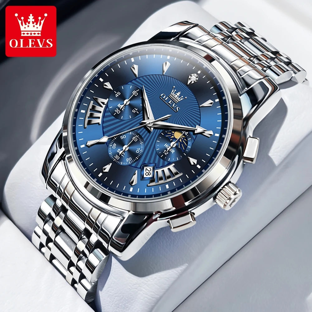 OLEVS 2892 Men Watch Original Quartz Watch Luxury Brand Waterproof Luminous Chronograph Classic Business Moon Phase Men Watch
