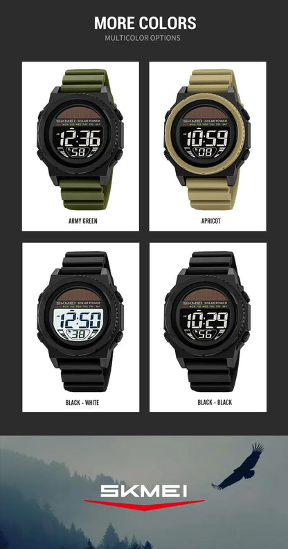 SKMEI Solar Digital Sports Watch for Men – Waterproof Chronograph Wristwatch