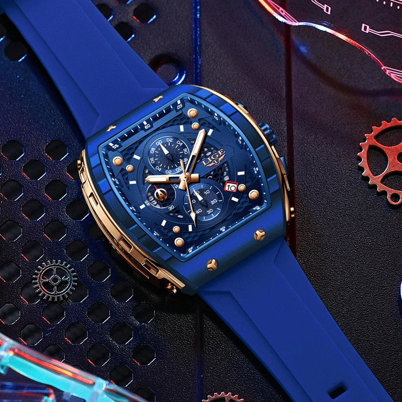 LIGE Luxury Square Chronograph — a bold statement timepiece designed for men who appreciate modern luxury in a unique square profile.