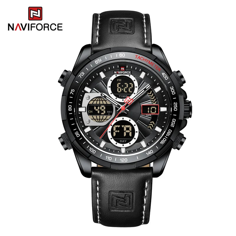 2025 NAVIFORCE Sport Watches for Men Strong Luminous Dual Display Waterproof Quartz Genuine Leather Wristwatch Relogio Masculino